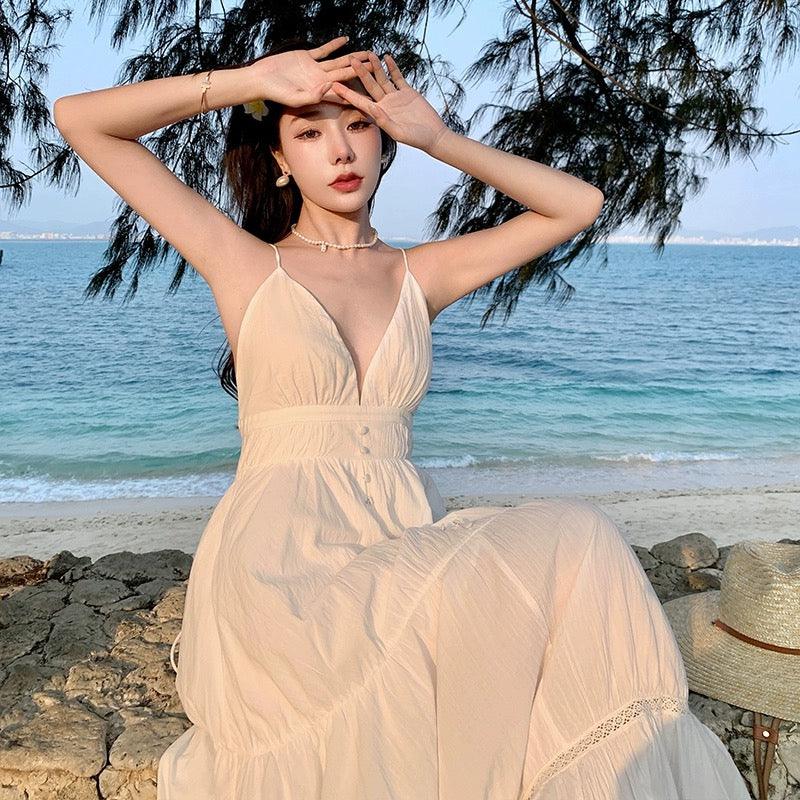 Pearl Boho Summer Maxi Dress In White