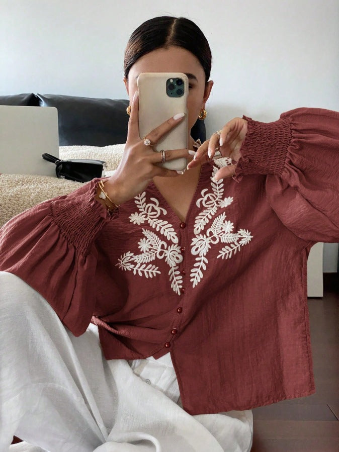 Amanda Cotton Embroidered Top In Rust