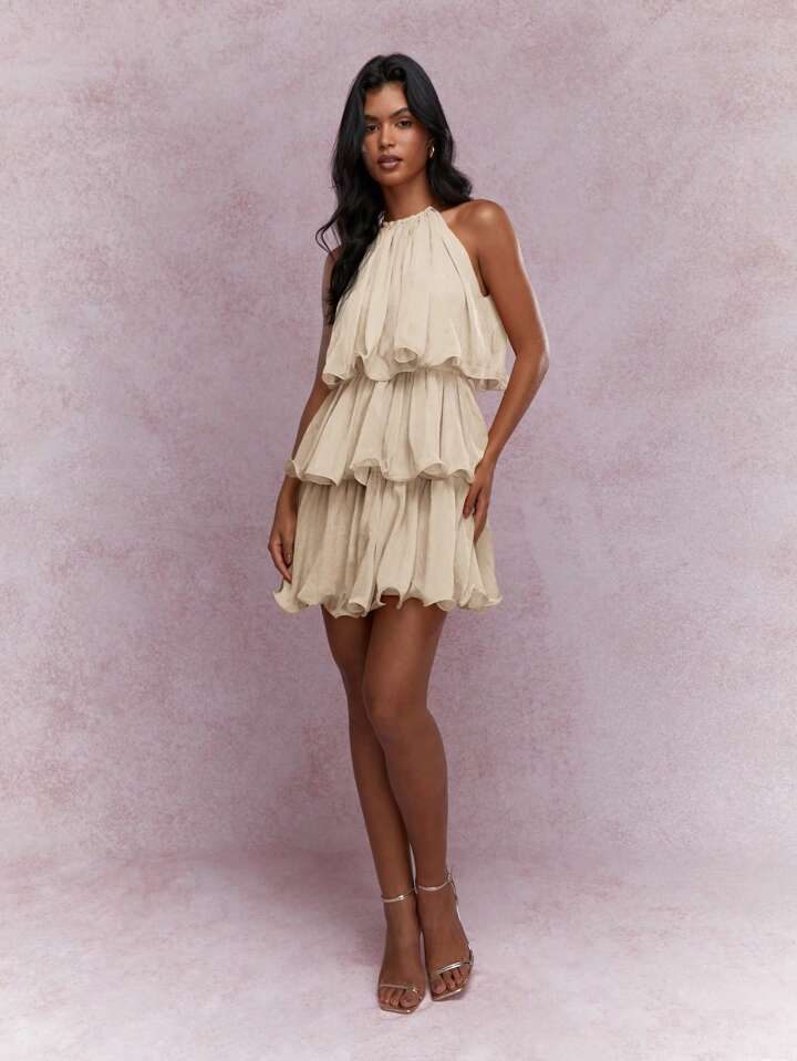 Dovie Halterneck Ruffle Mini Dress