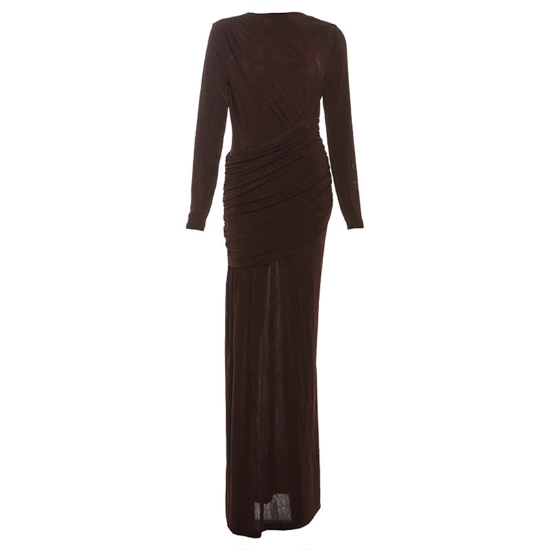 Isadora Luxe Bodycon Gathered Dress In Brown