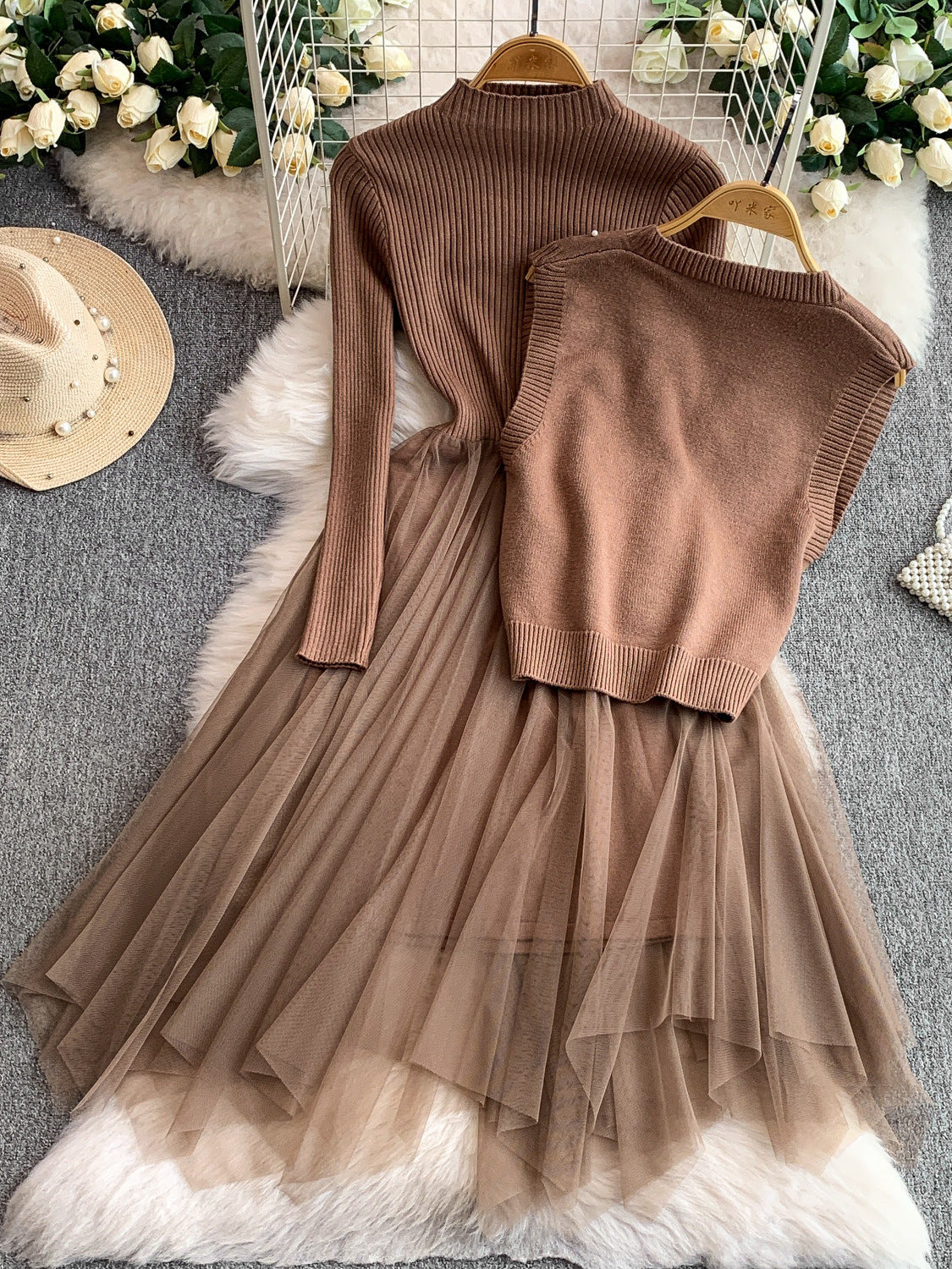 Mayfair Woolen Dress With Vest Top