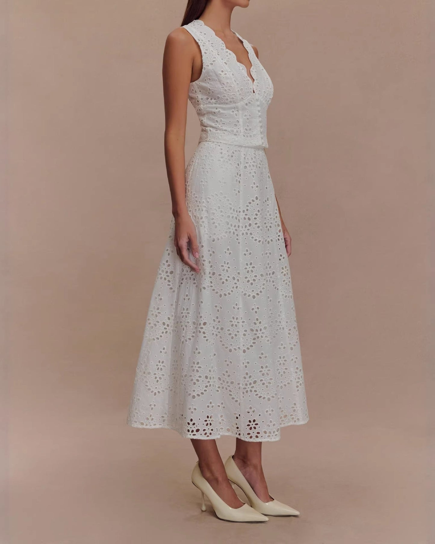 Xavier Schiffli Vest Coord Skirt Set