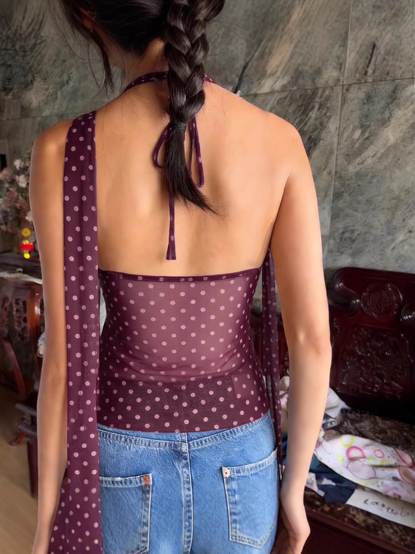 Verona Ruffle Polka Top With Scarf