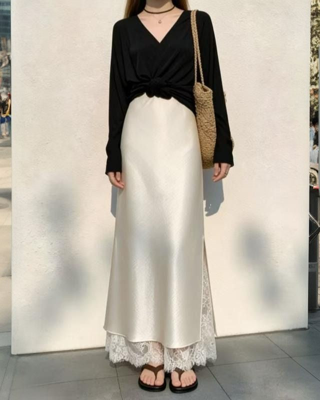 Dagny Satin Lace Midi Skirt