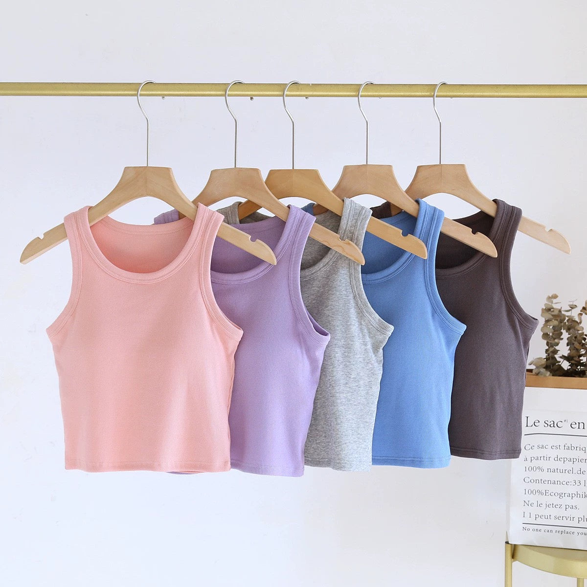 Luked Tank Tops with Inbuilt Bra In Lilac