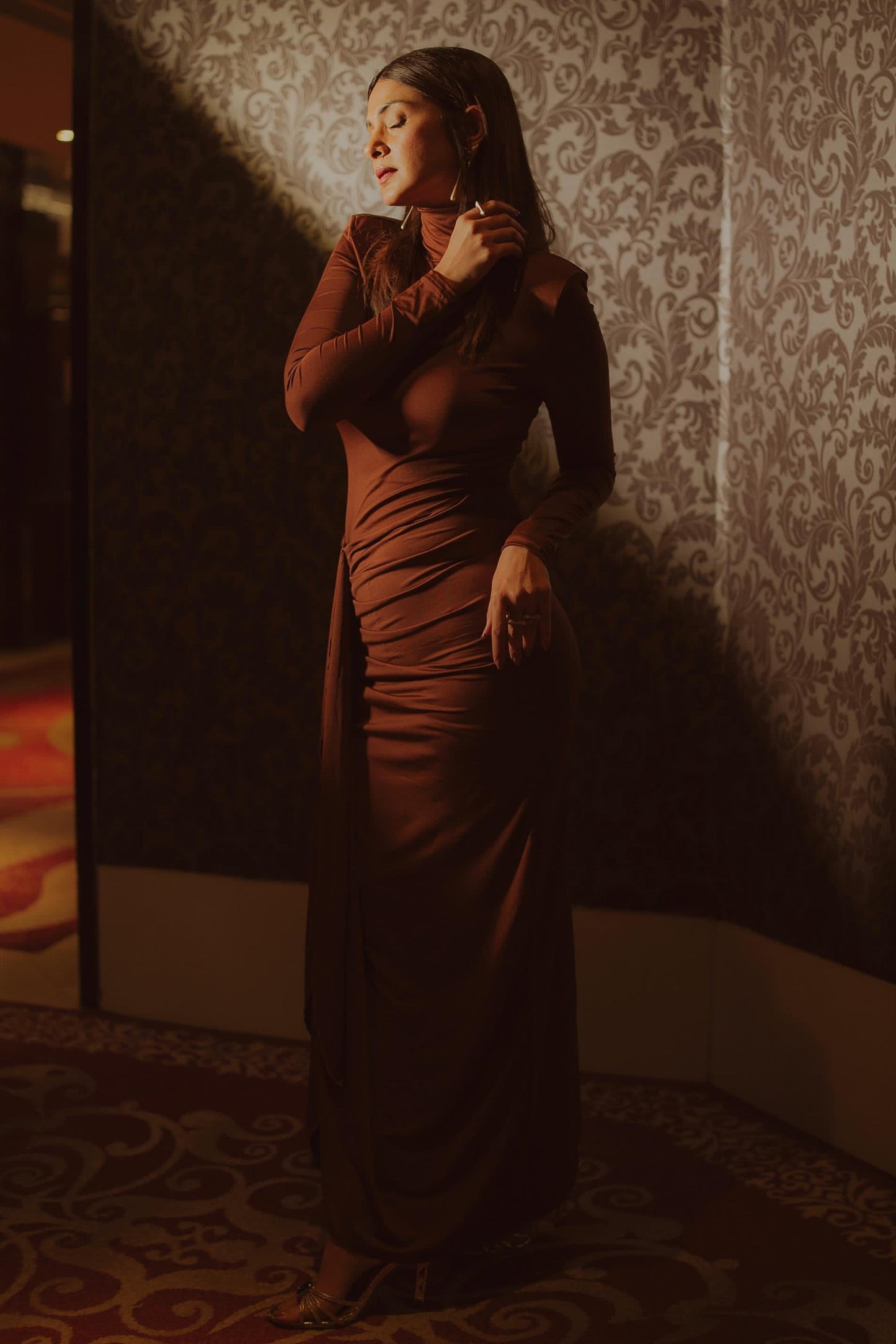 Alina Statement Slit Cut Maxi Dress In Black