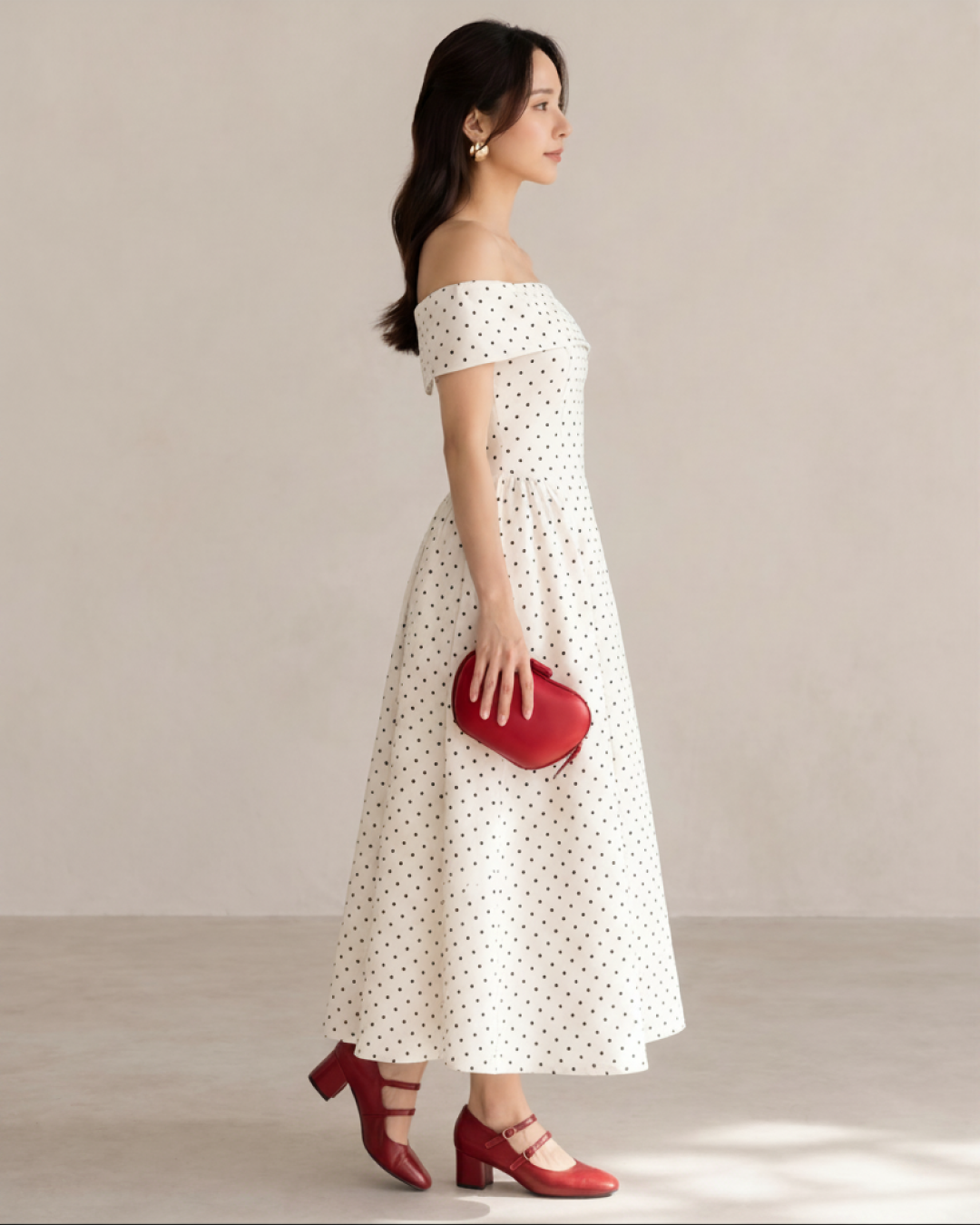 Giulia Drop Waist Polka Midi Dress