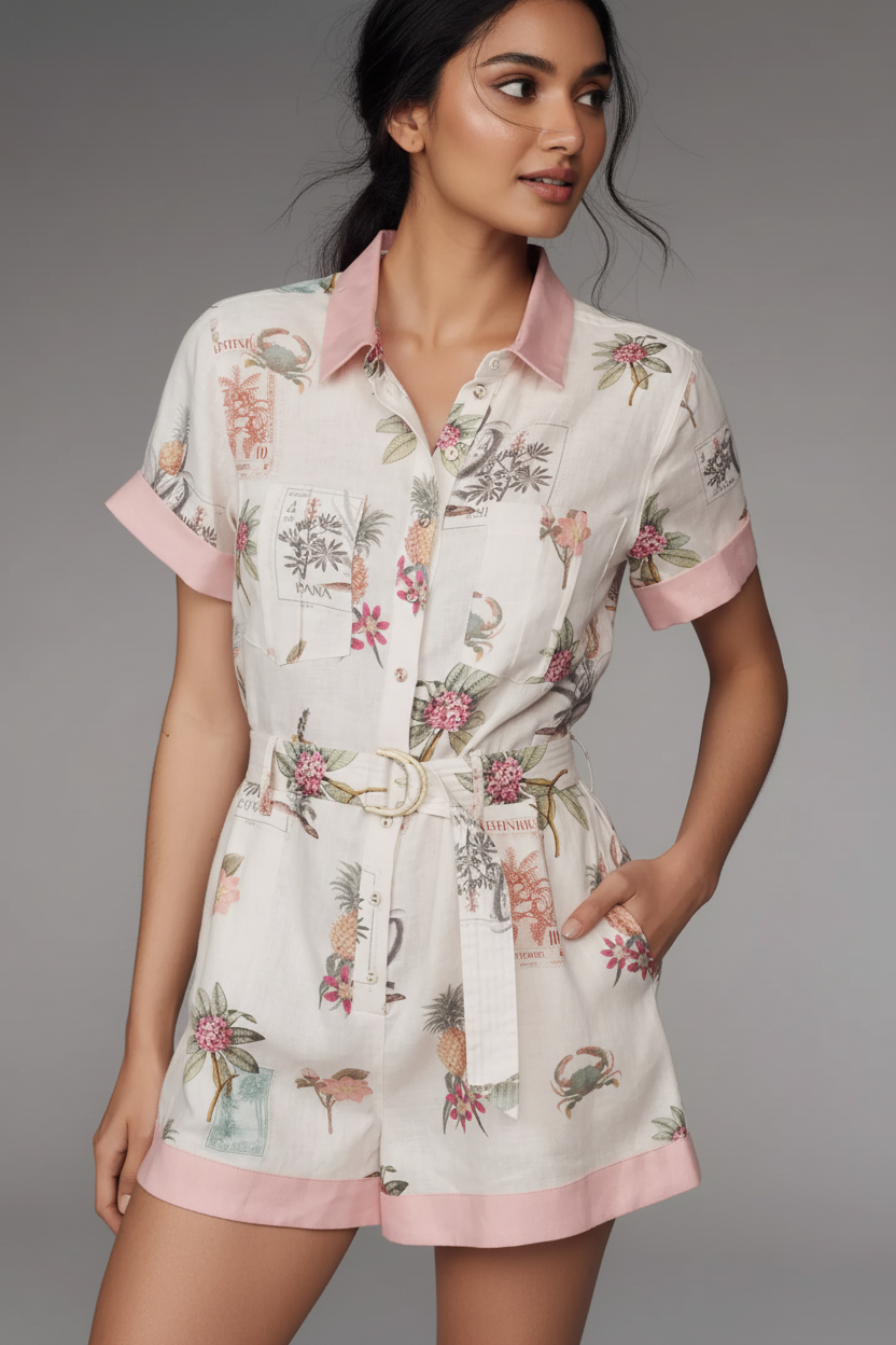 Austin Floral Summer Romper In White