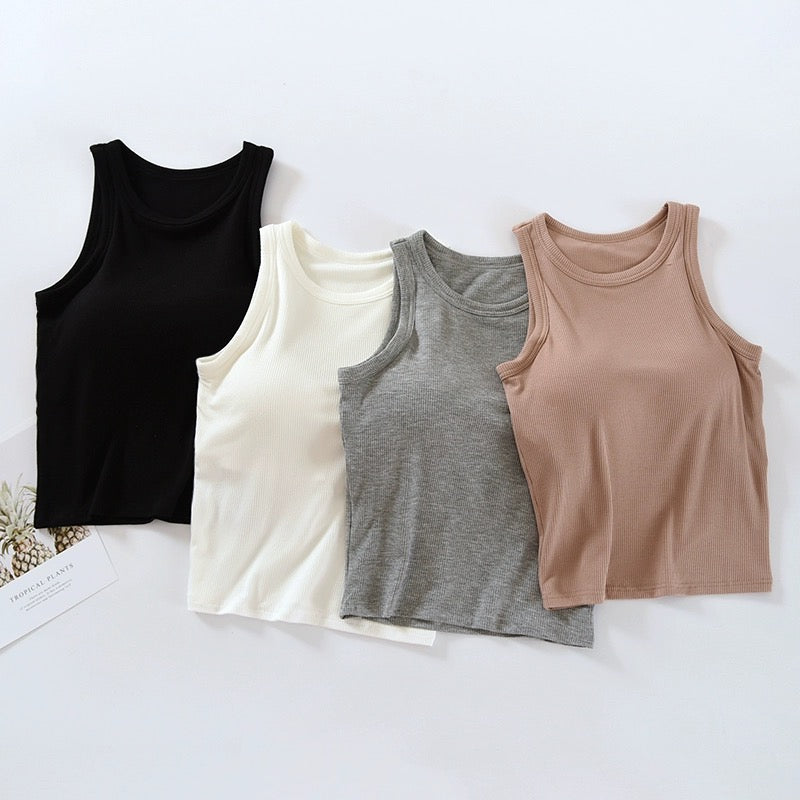 Rosalie Tank Tops with Inbuilt Bra In Brown
