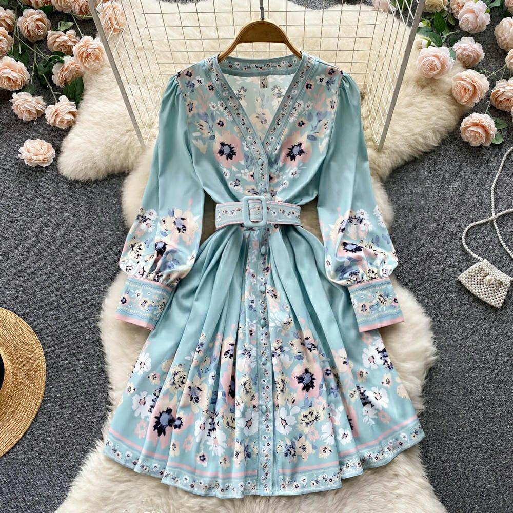 Evord Vintage Dress In Blue