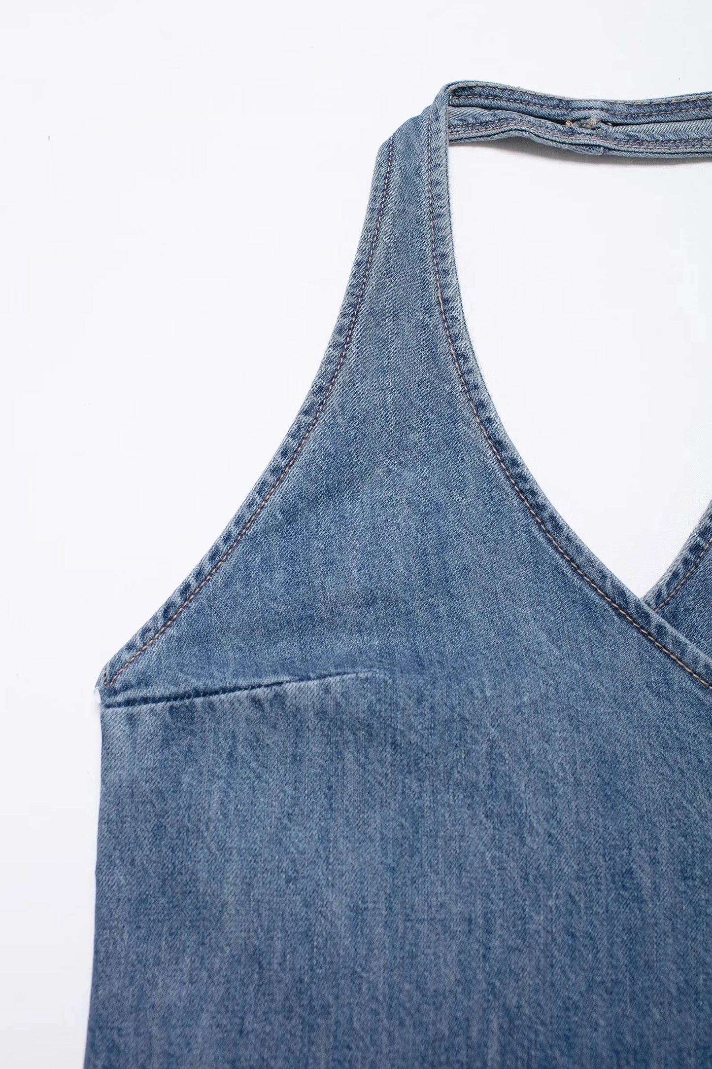 Fiyo Denim Knot Up Tops In Blue