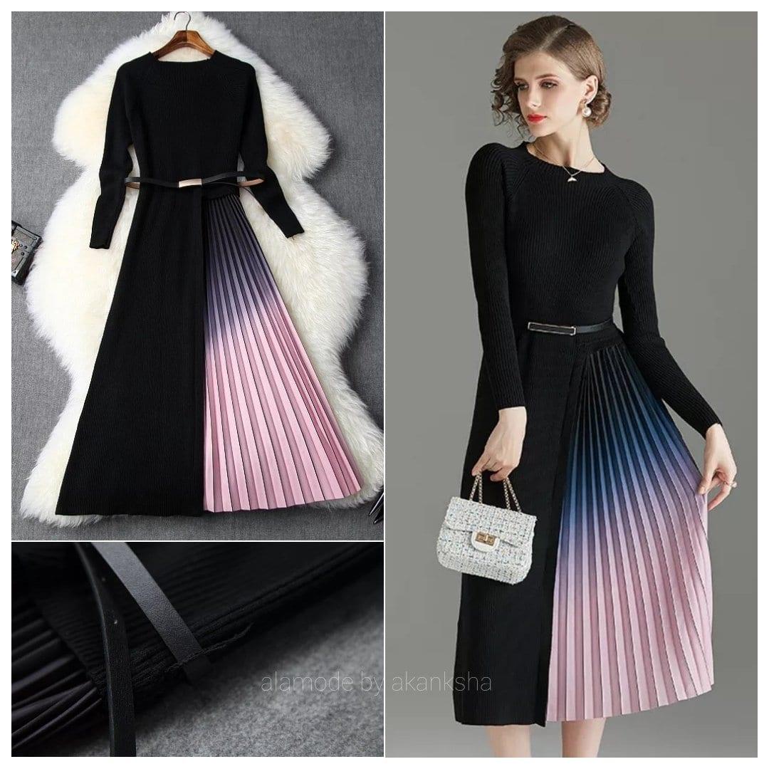 Gradient Pleated Dress in Black