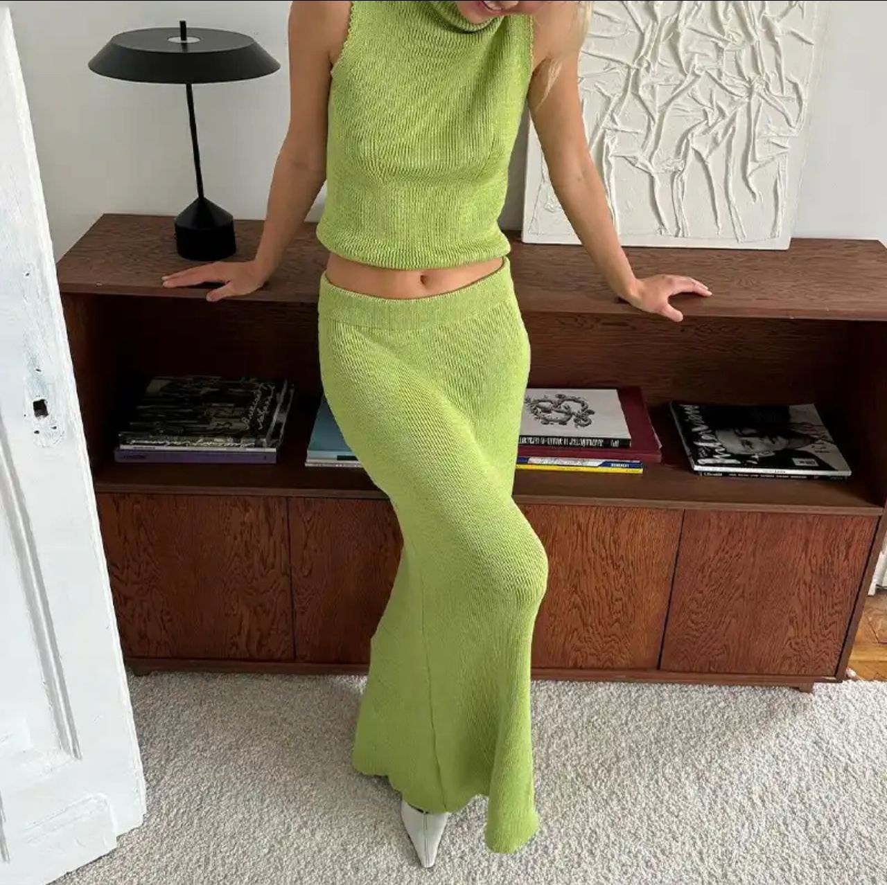 Seri Luxe Soft Knit Coord Set In Green