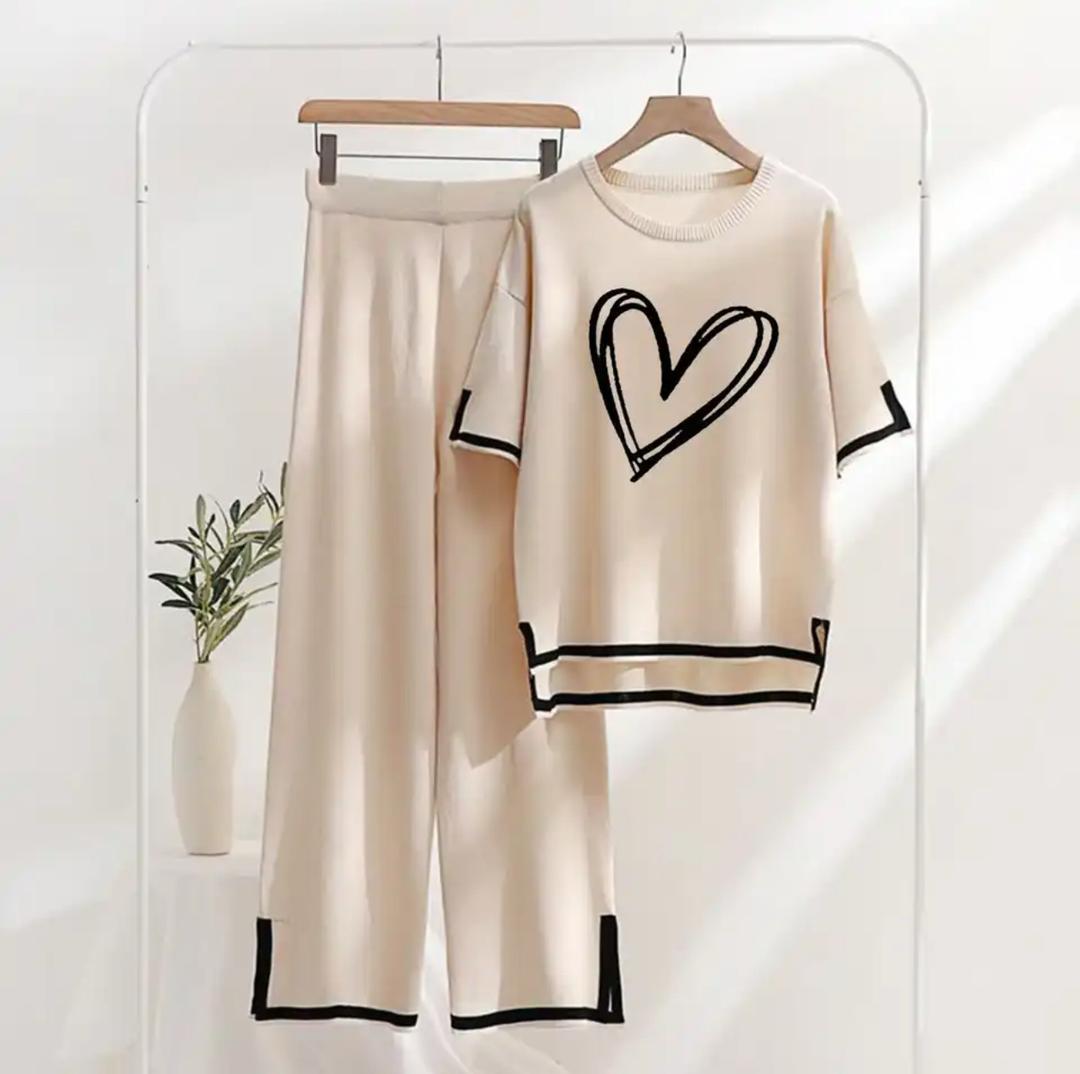 Baxter Heart Knitted Cotton Co-ord Set In Beige