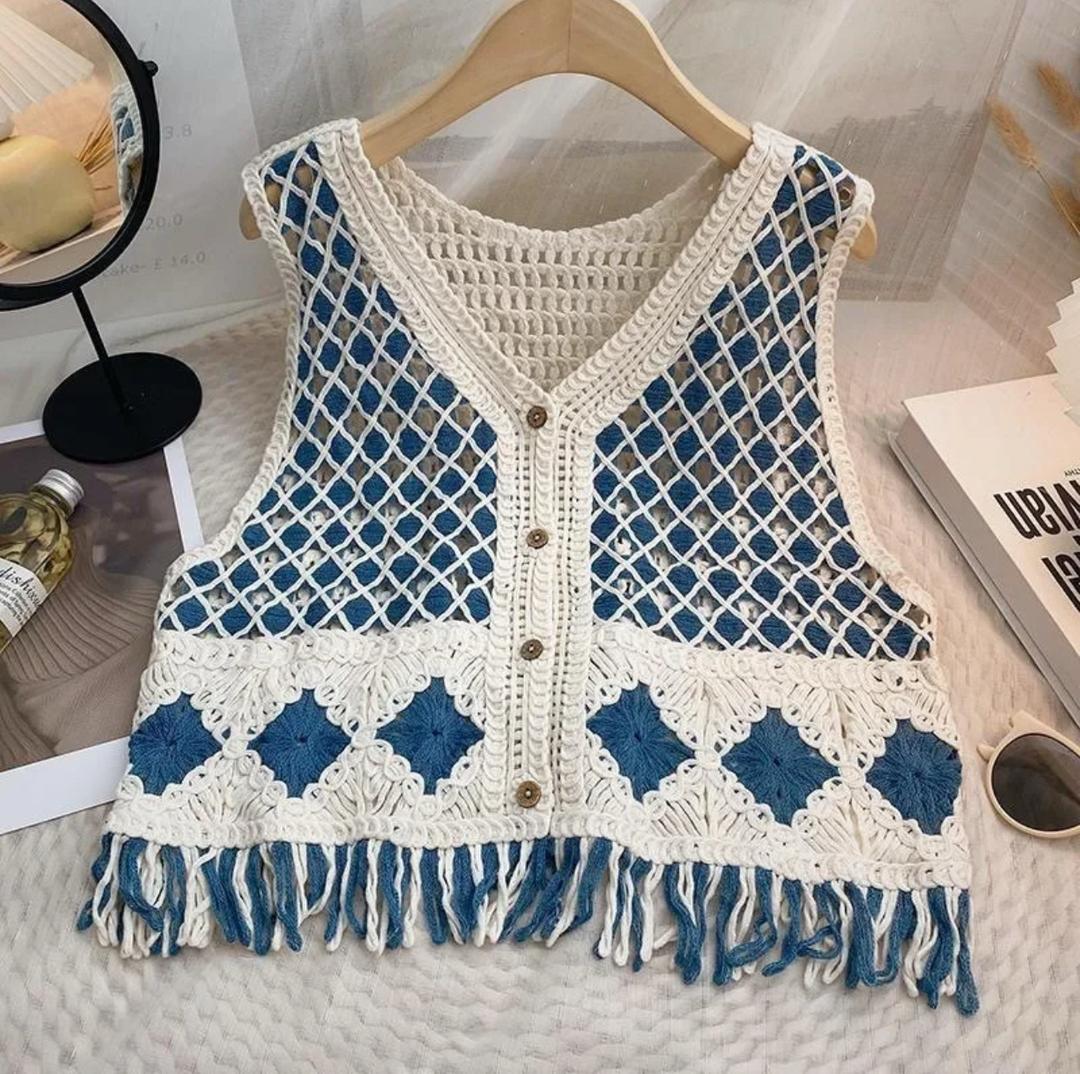 Ria Crochet Summer Top In Blue