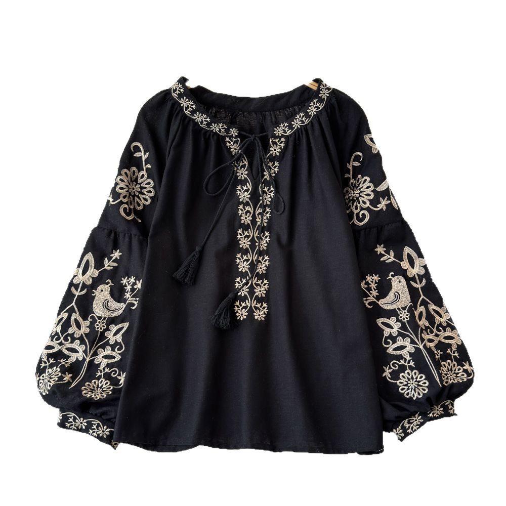 Teo Embroidered Summer Top In Black