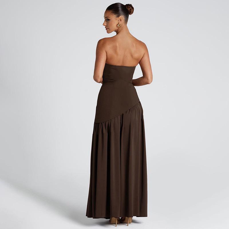 Sofiya Offshoulder Slit Maxi Dress With Scarf In Dark Brown
