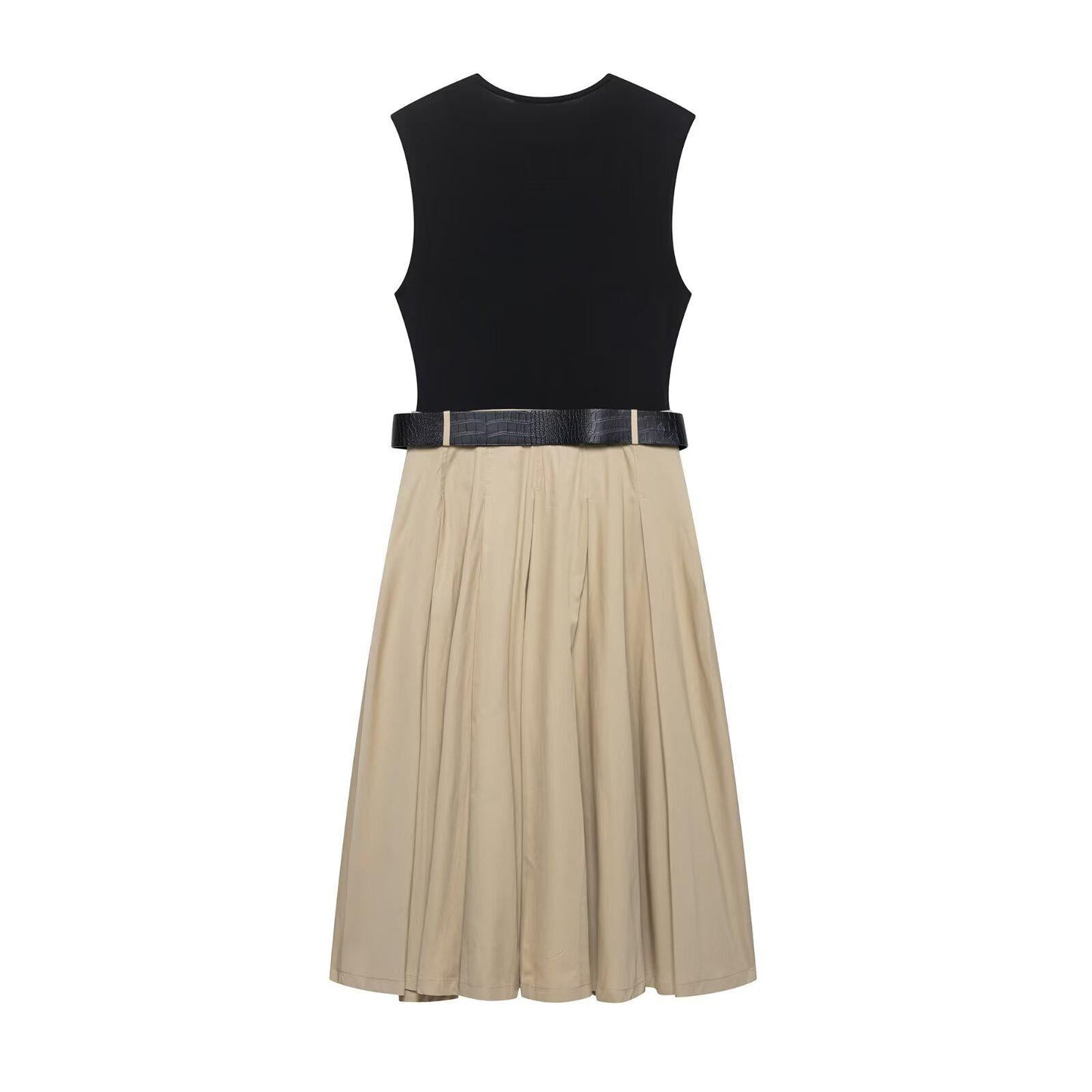 Lucy Luxe Elegant Pleated Dress With Belt In Black