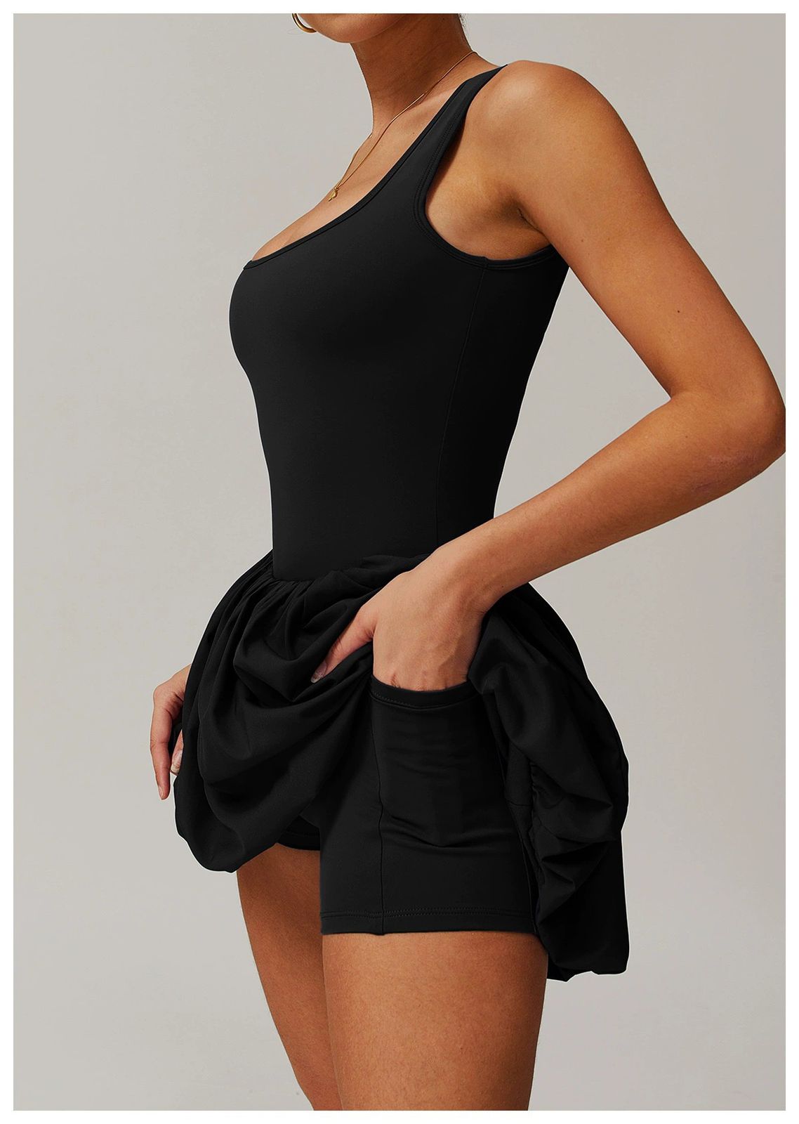 Venessa Statement Balloon Dress With Attached Short In Black