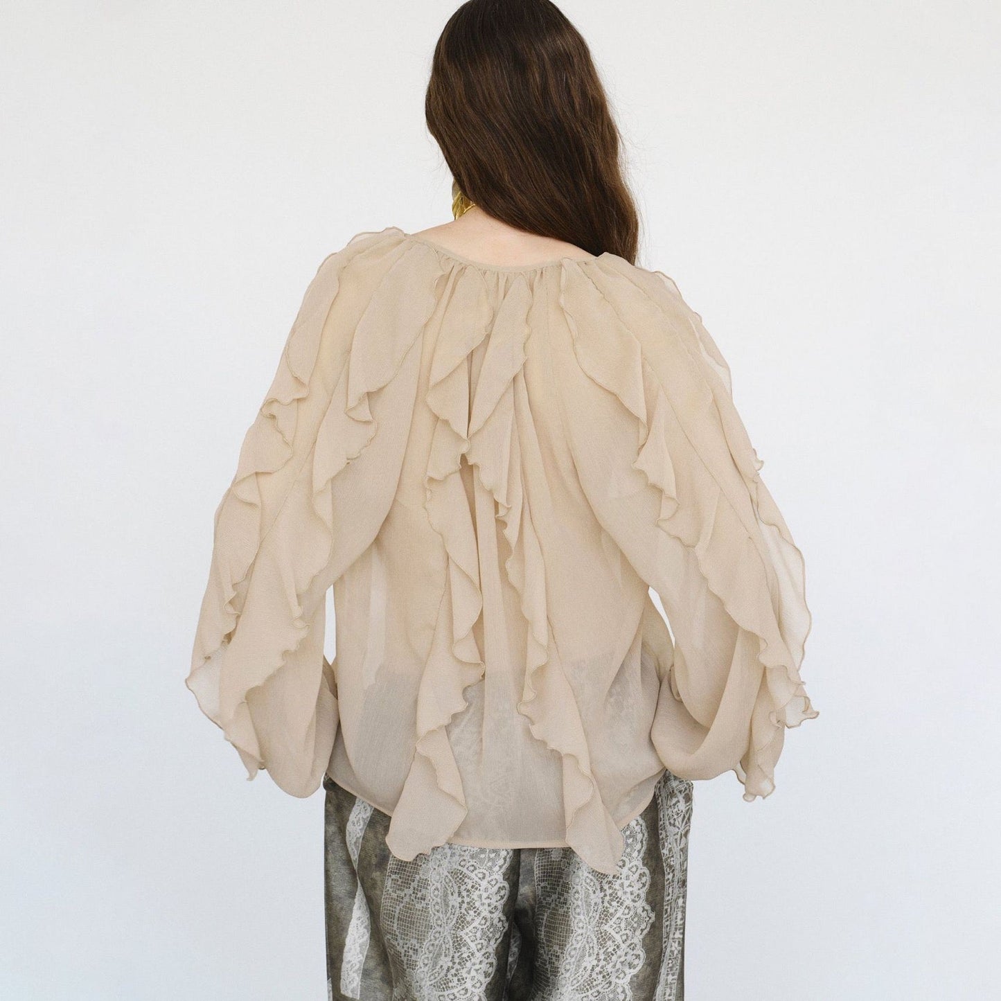 Saga Ruffled Top In Beige