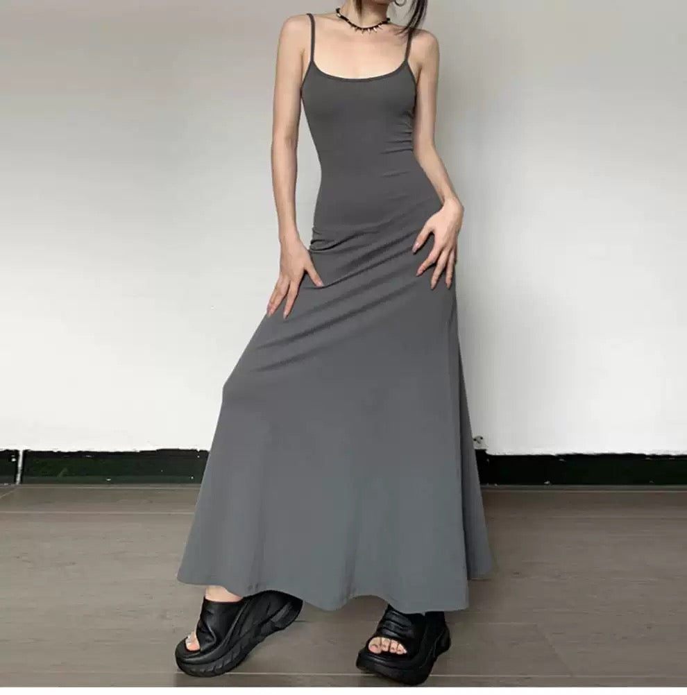 Cami Summer Bodycon Maxi Dress In Grey