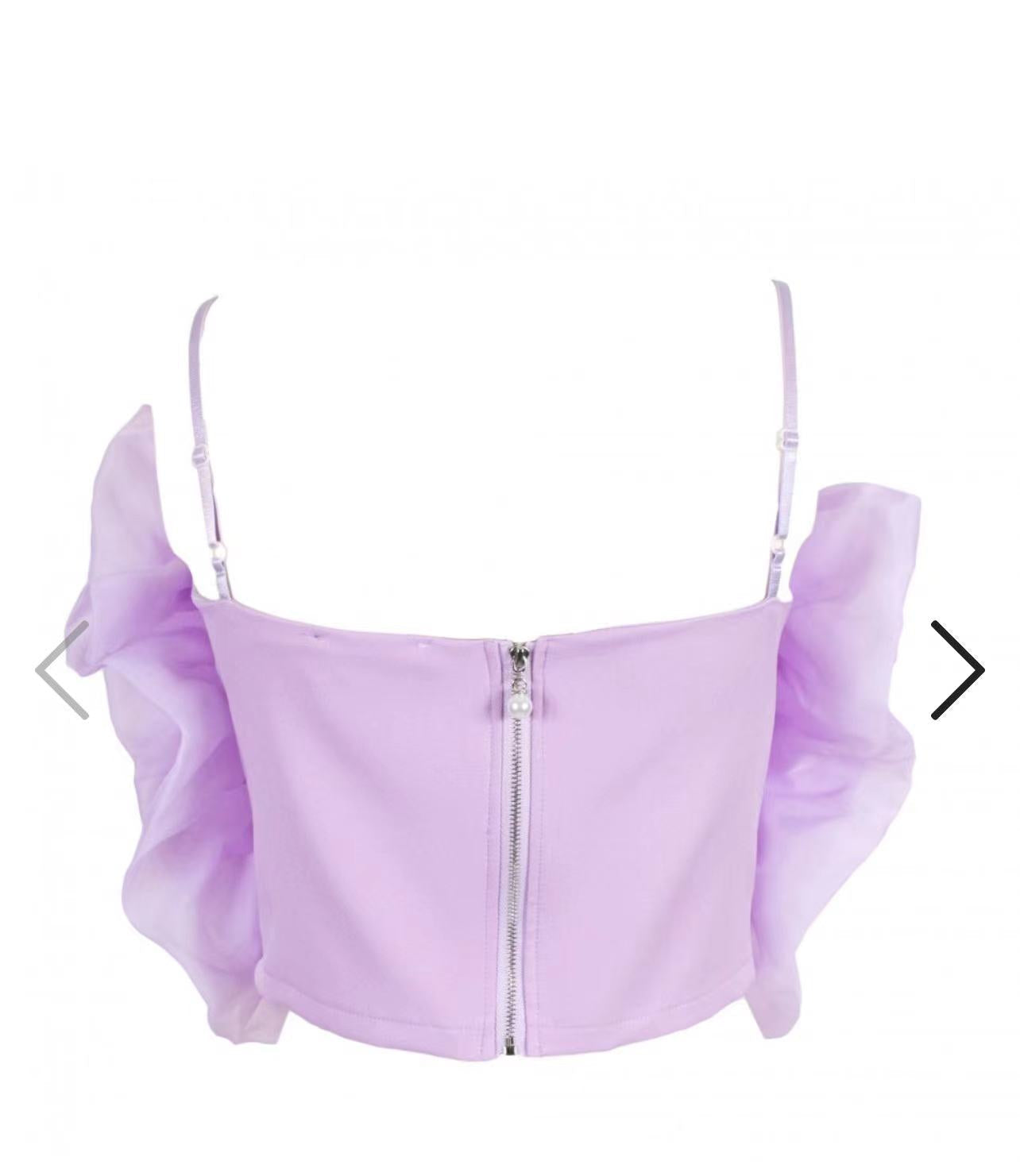 Sage Statement Floral Top In Lilac