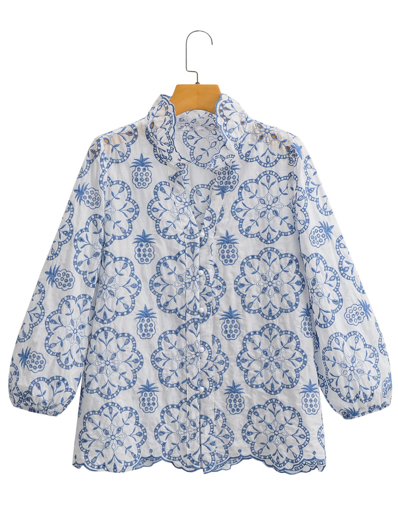 Silisa Eyelet Cotton Shirt In Blue
