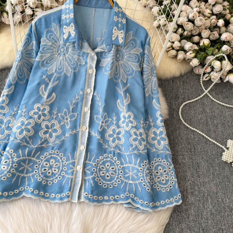 Caro Premium Embroidered Cotton Shirts In Blue