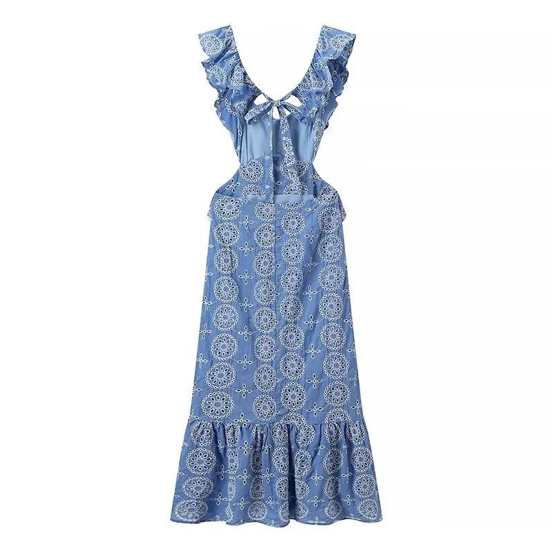 Kamiya Eyelet Cotton Summer Dress In Blue