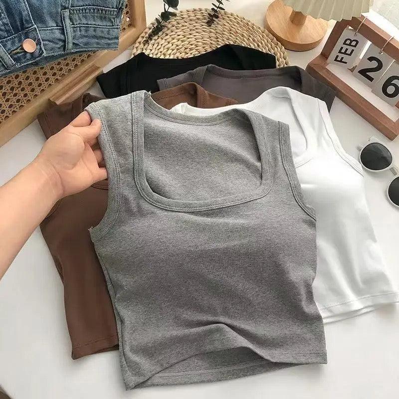 Kelly Tank Tops with Inbuilt Bra In Brown
