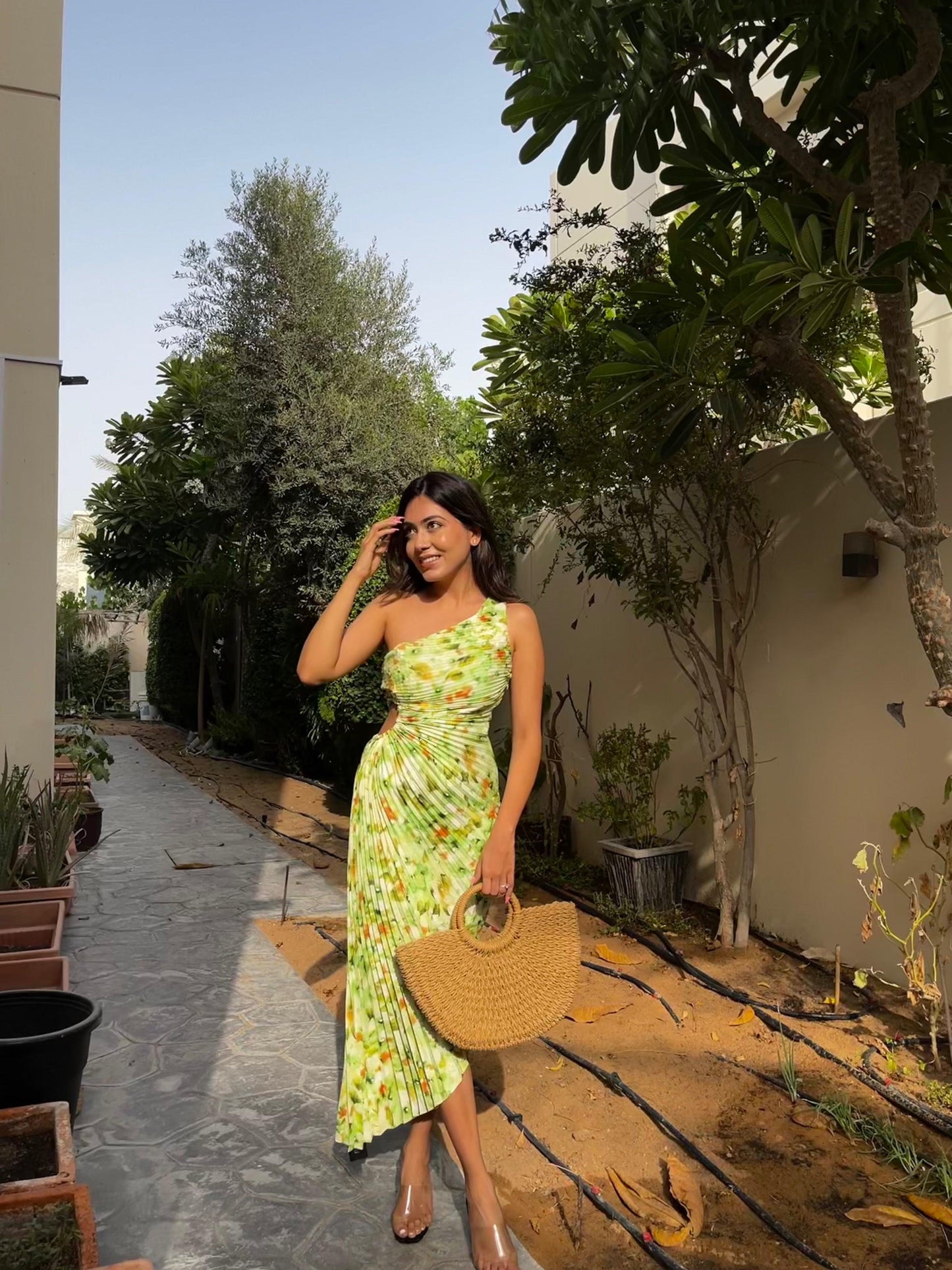 Madison Statement Floral Summer Dress In Green
