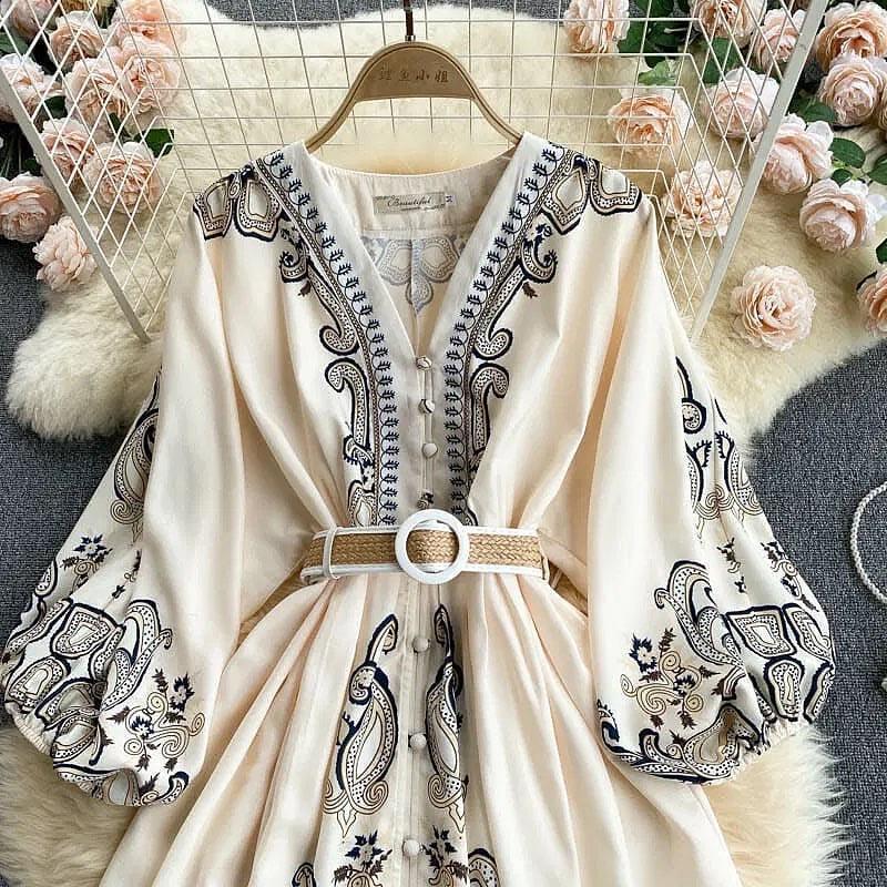 Marigold Vintage Dress In Beige