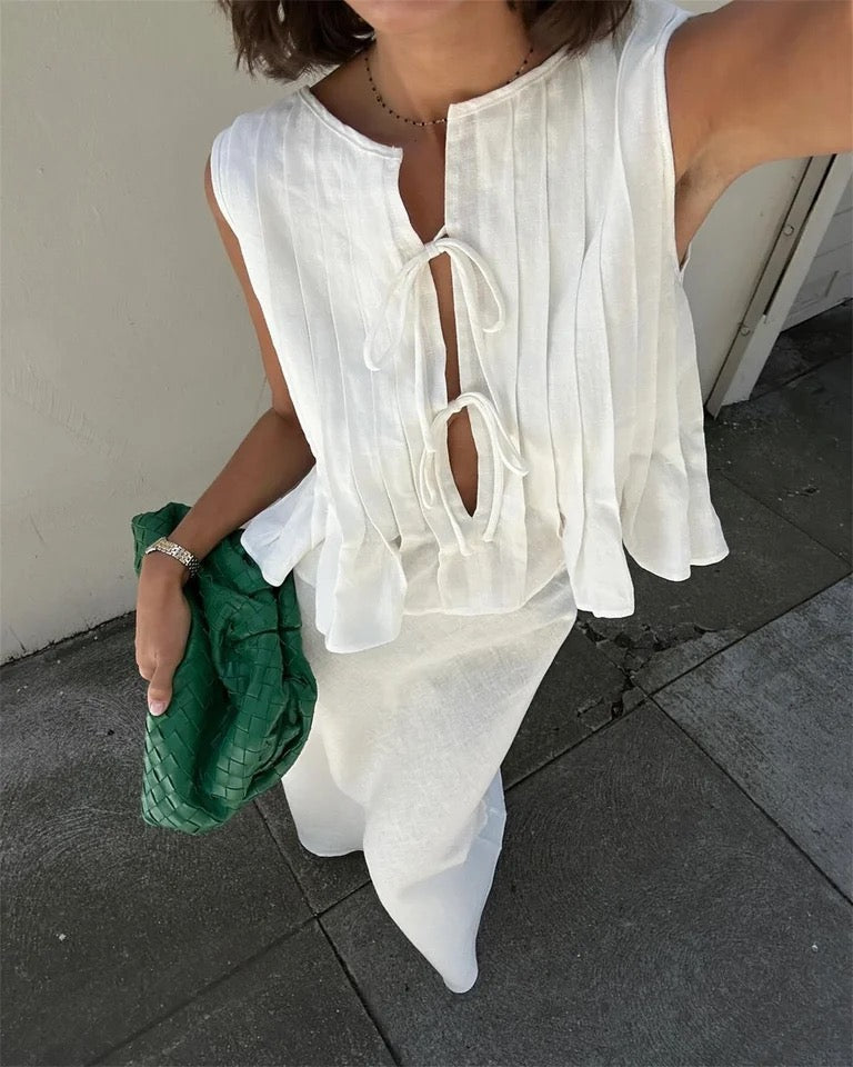 Miya Statement Vest Top with Skirt In White