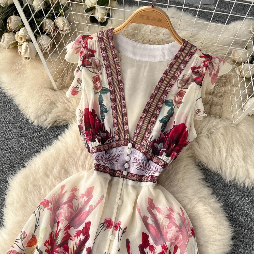 Rena Vintage Statement Maxi Dress In Off-White