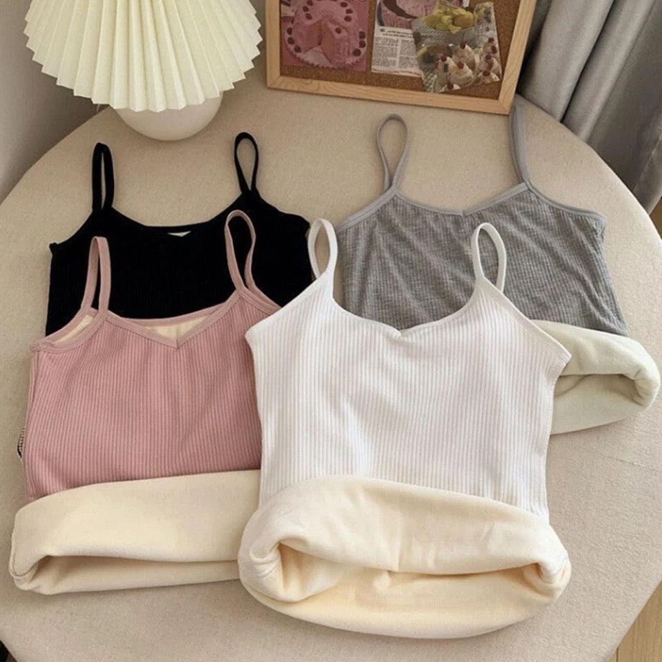Saler Warm Tank Tops with Fleece Lining In White