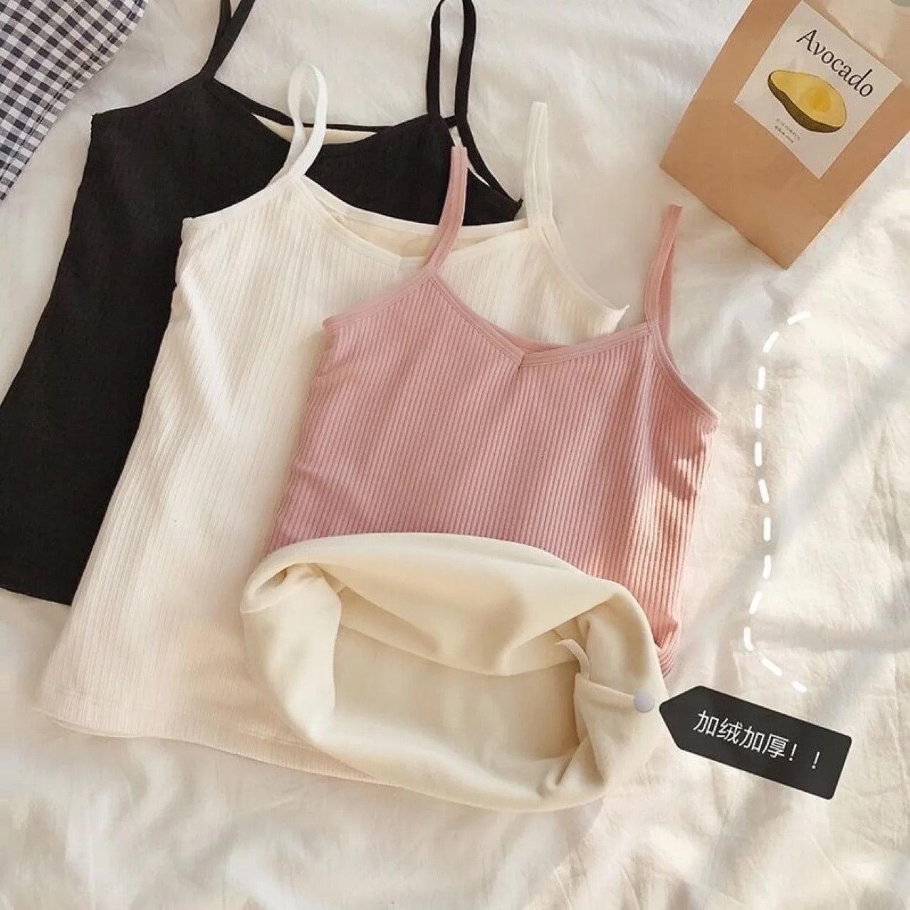 Saler Warm Tank Tops with Fleece Lining In Black