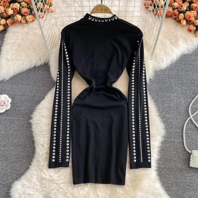 Sereya Riveted Luxe Dress In Black