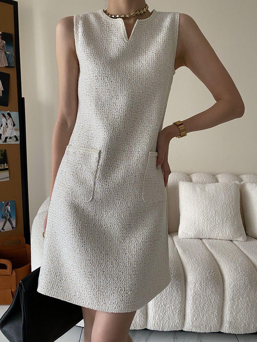 Tanni Tweed Statement Dress In Off-White