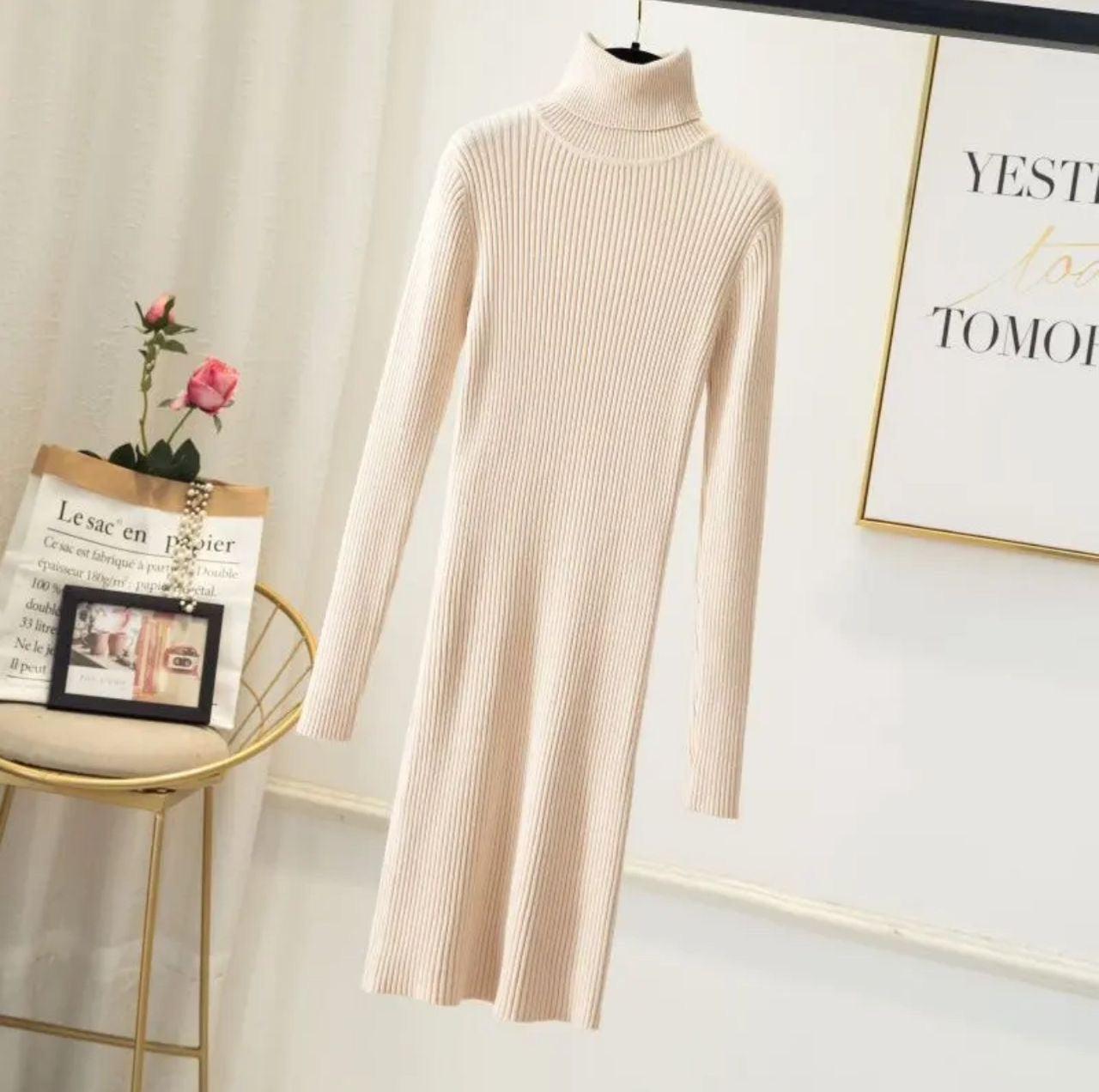 Vienna Knit Midi Dress In Beige