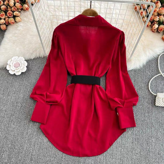 Locaste Statement Shirt With Belt In Red