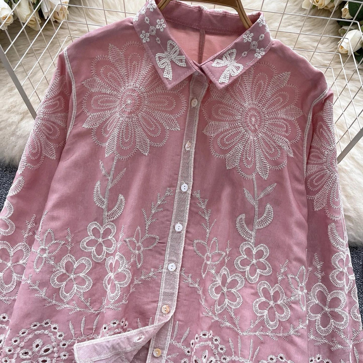 Cevia Premium Embroidered Cotton Shirt In Pink