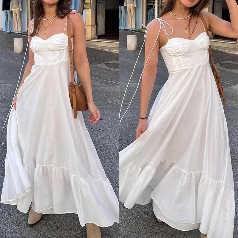 Camellia Summer Holiday Maxi Dress In White