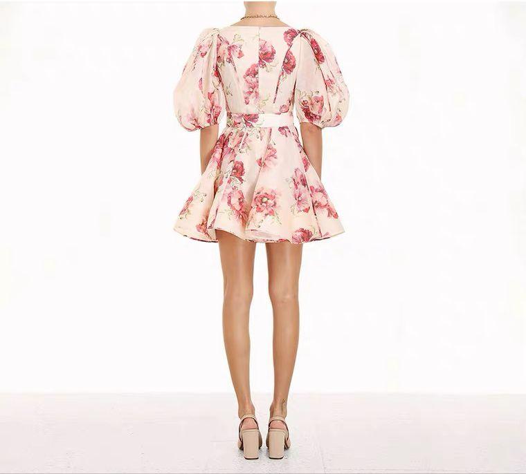Zariah Luxe Belted Statement Dress In Peach