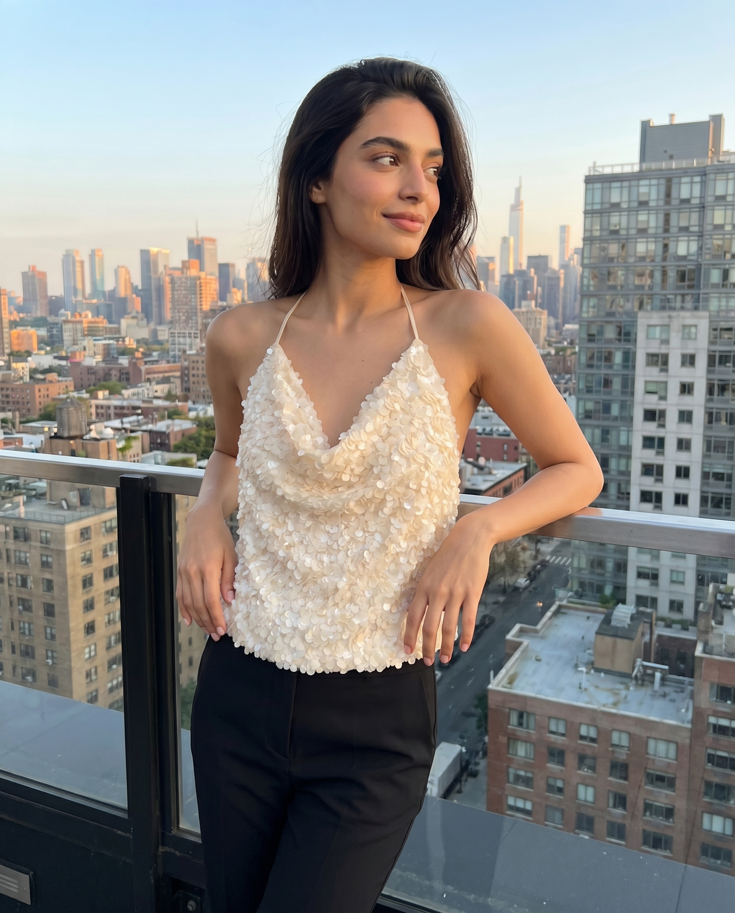 Vee Sequin Cowl Top