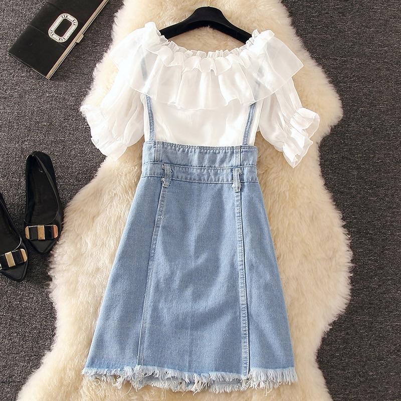 Teder Coord Set in White and Blue