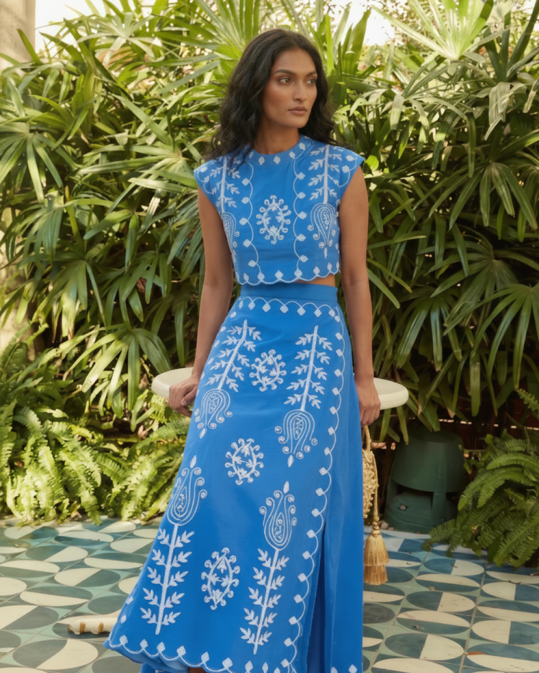 Louella Summer Set of Top and Skirt In Blue