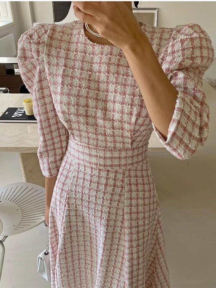 Samaica Elegant Tweed Dress In Pink