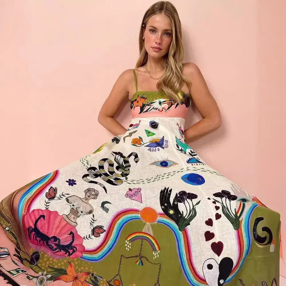 Louinna Summer Printed Maxi Dress In Multicolor