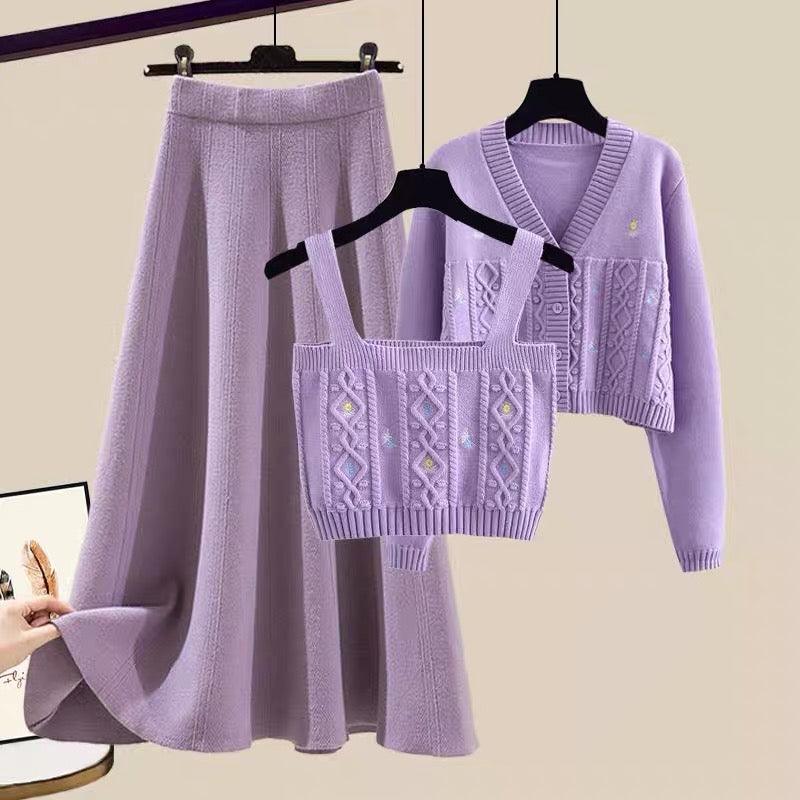 Lilac Mist Woolen 3 Pc Coord Set In Purple and Purple