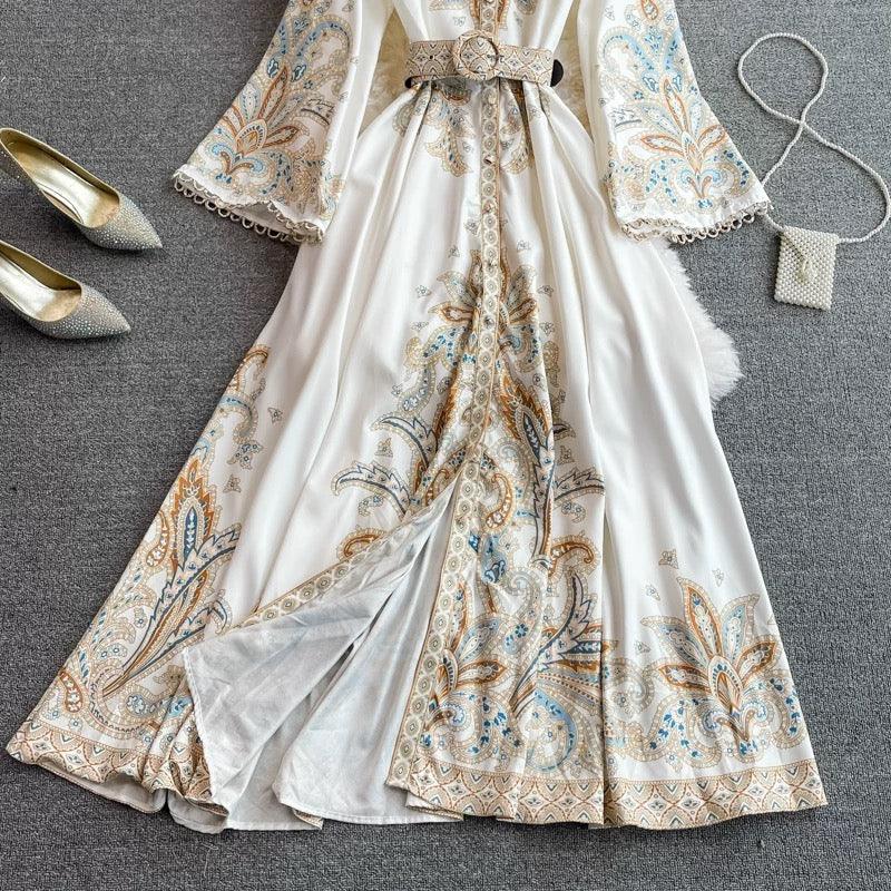 Rubeya Vintage Statement Maxi Dress In White